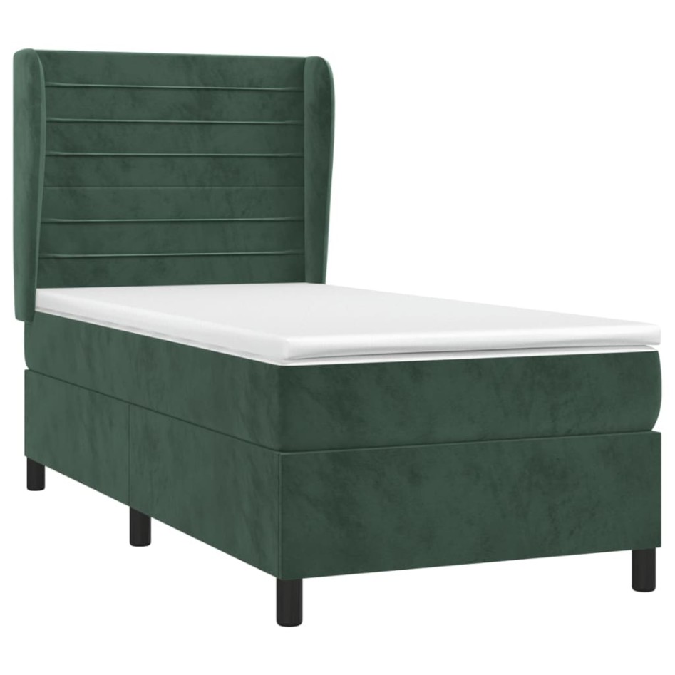 Cama box spring con colchón terciopelo verde oscuro 80x200
