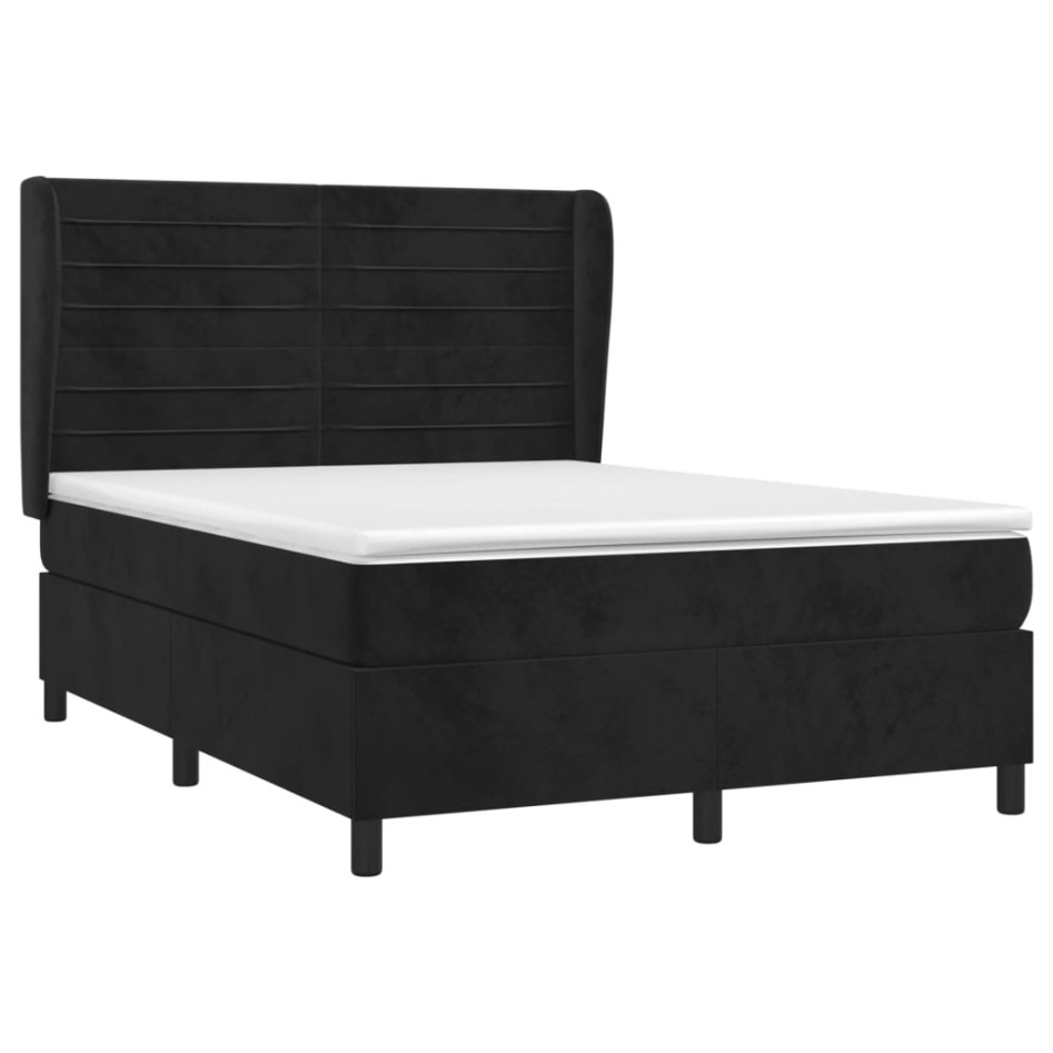 Cama box spring con colchón terciopelo negro 140x200