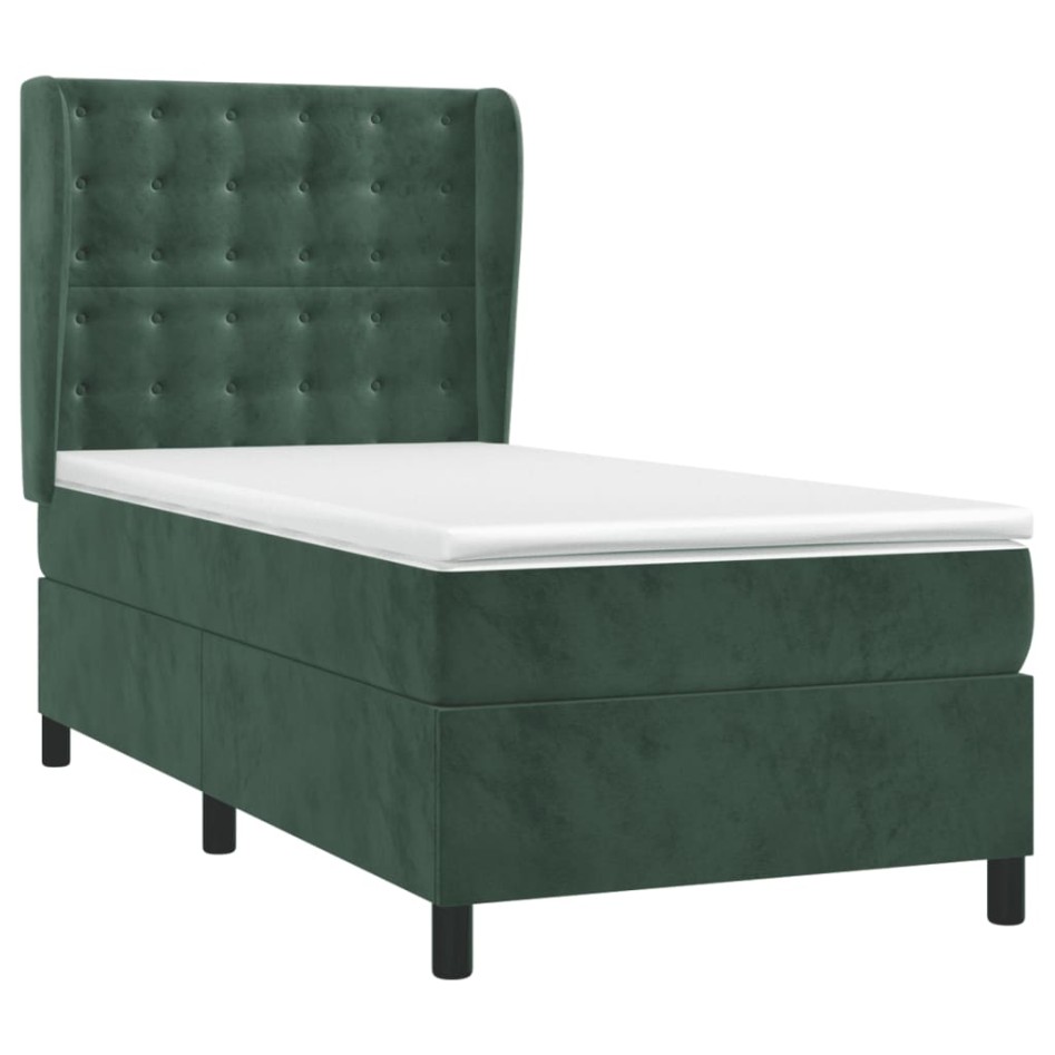 Cama box spring con colchón terciopelo verde oscuro 80x200