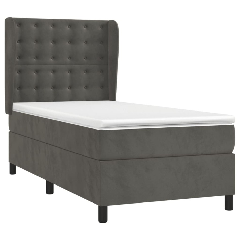 Cama box spring con colchón terciopelo gris oscuro 100x200