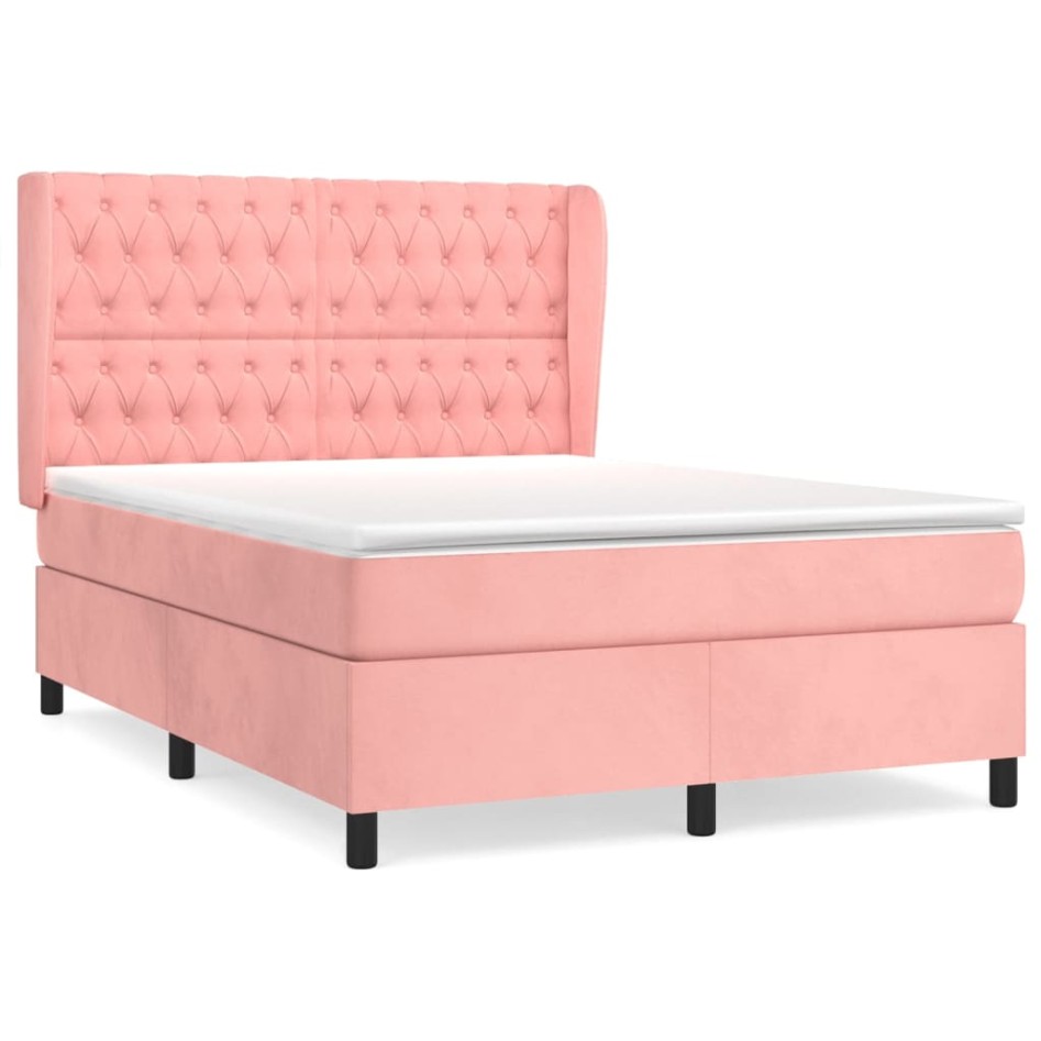 Cama box spring con colchón terciopelo rosa 140x200