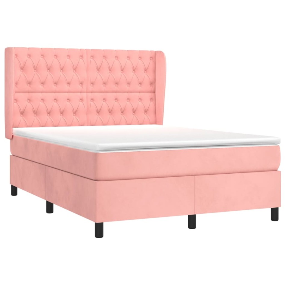Cama box spring con colchón terciopelo rosa 140x200