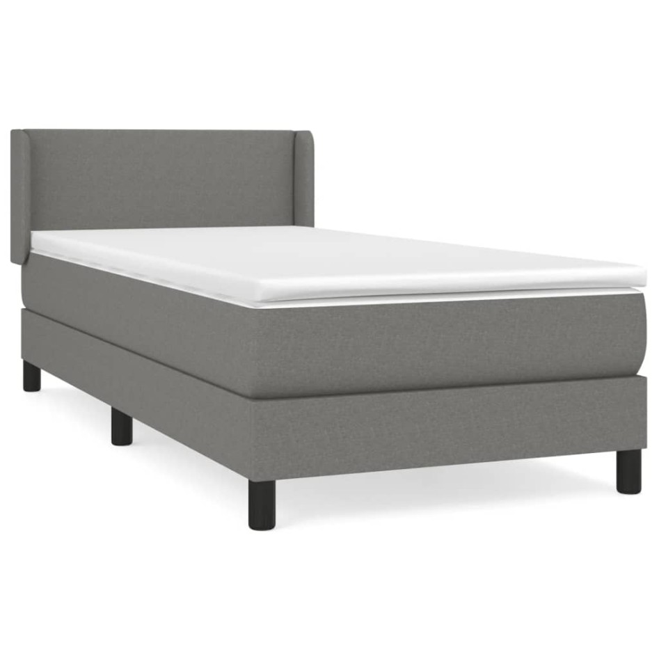 Cama box spring con colchón tela gris oscuro 80x200