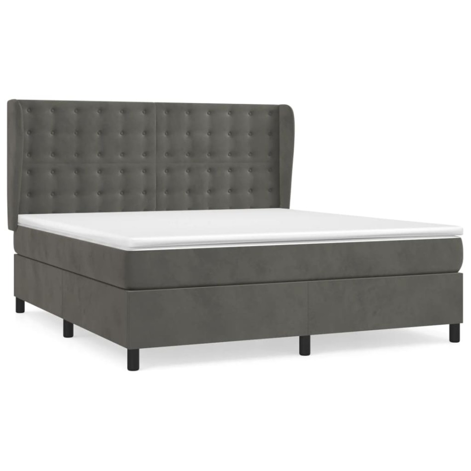 Cama box spring con colchón terciopelo gris oscuro 160x200