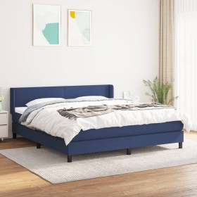 Cama box spring con colchón tela azul 160x200