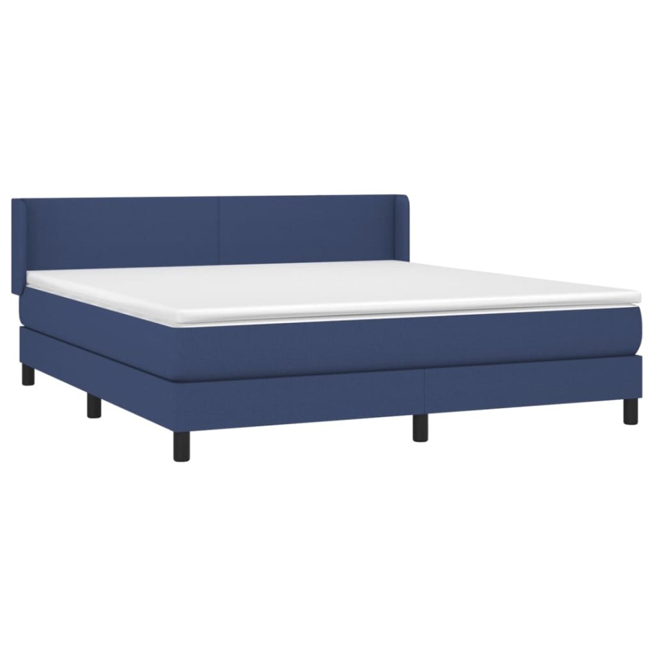 Cama box spring con colchón tela azul 160x200
