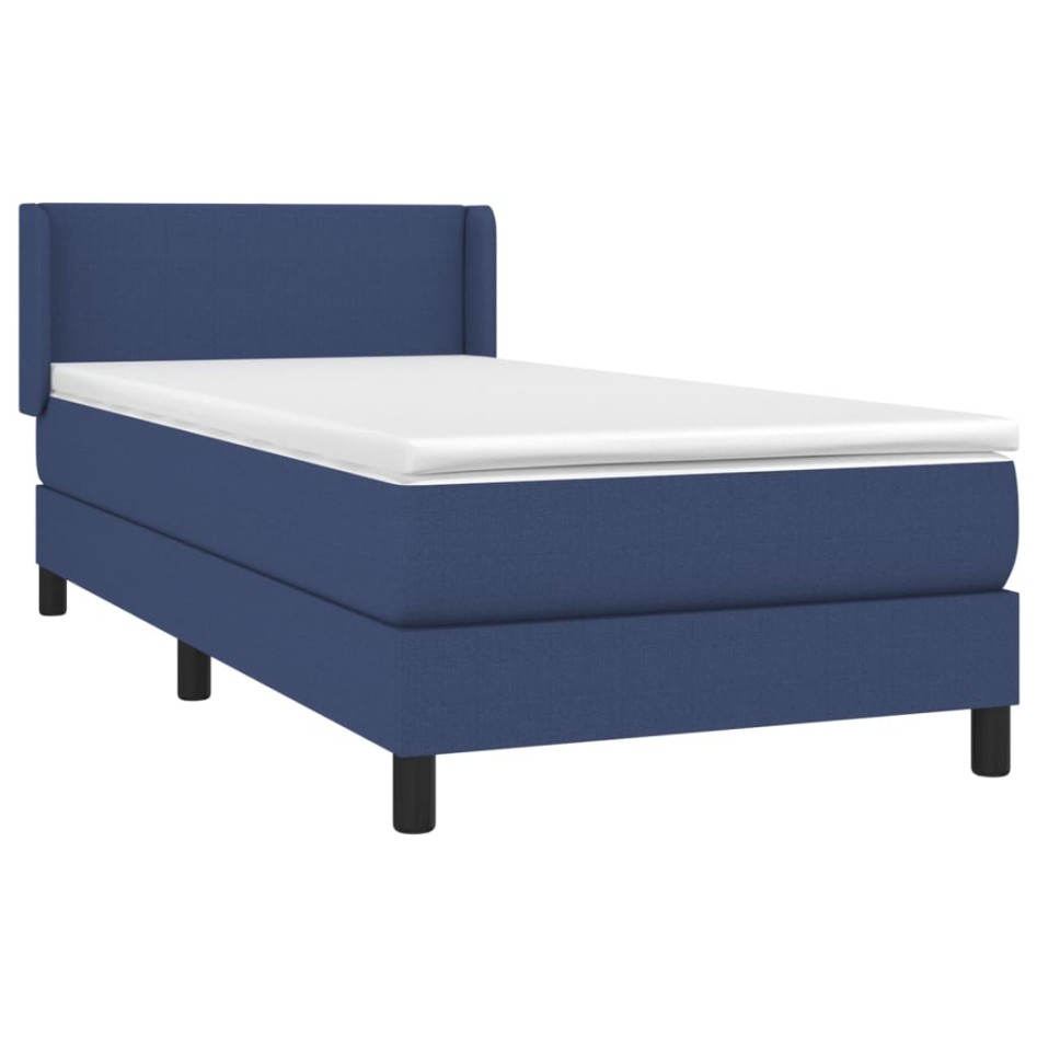 Cama box spring con colchón tela azul 90x190