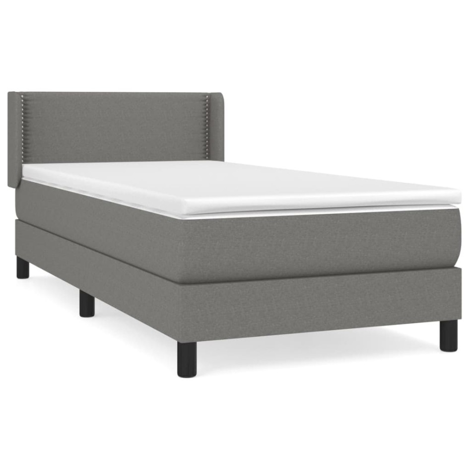Cama box spring con colchón tela gris oscuro 80x200
