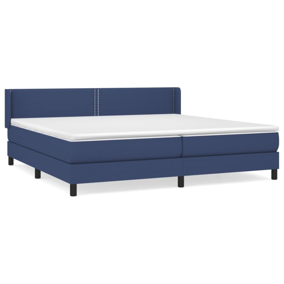 Cama box spring con colchón tela azul 200x200