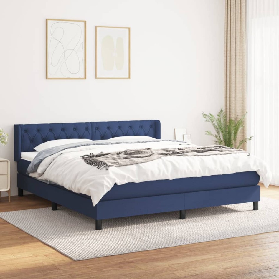 Cama box spring con colchón tela azul 160x200