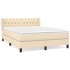 Cama box spring con colchón tela color crema 140x190