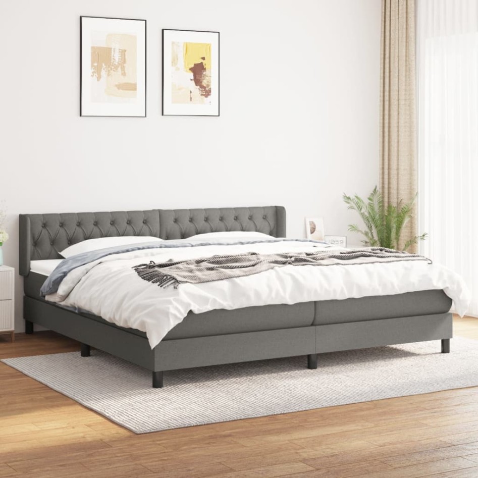 Cama box spring con colchón tela gris oscuro 200x200