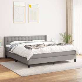 Cama box spring con colchón tela gris claro 180x200