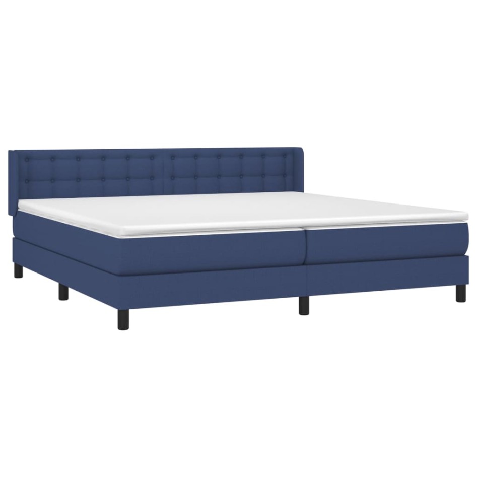Cama box spring con colchón tela azul 200x200