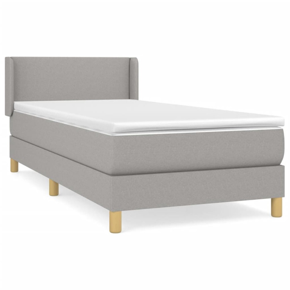 Cama box spring con colchón tela gris claro 100x200