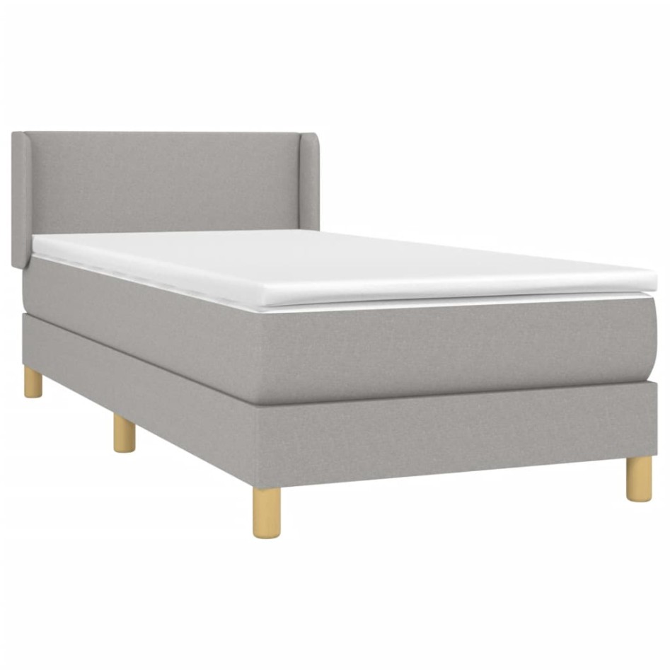 Cama box spring con colchón tela gris claro 100x200