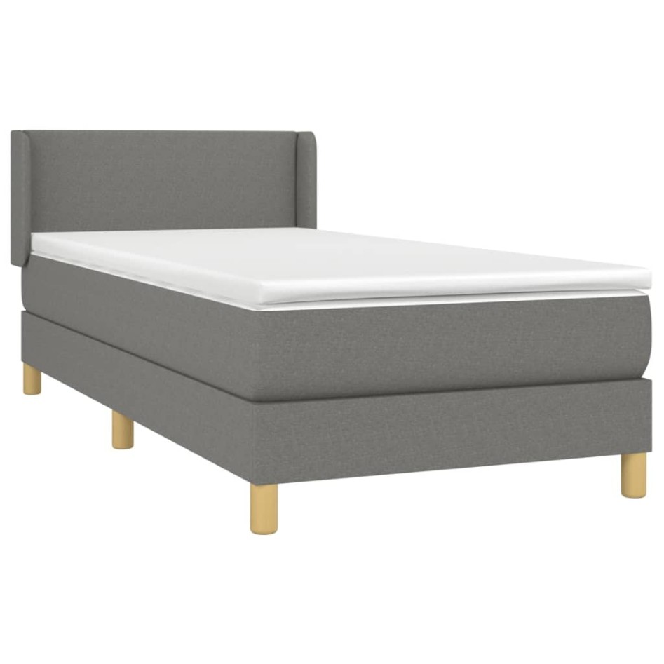 Cama box spring con colchón tela gris oscuro 90x200