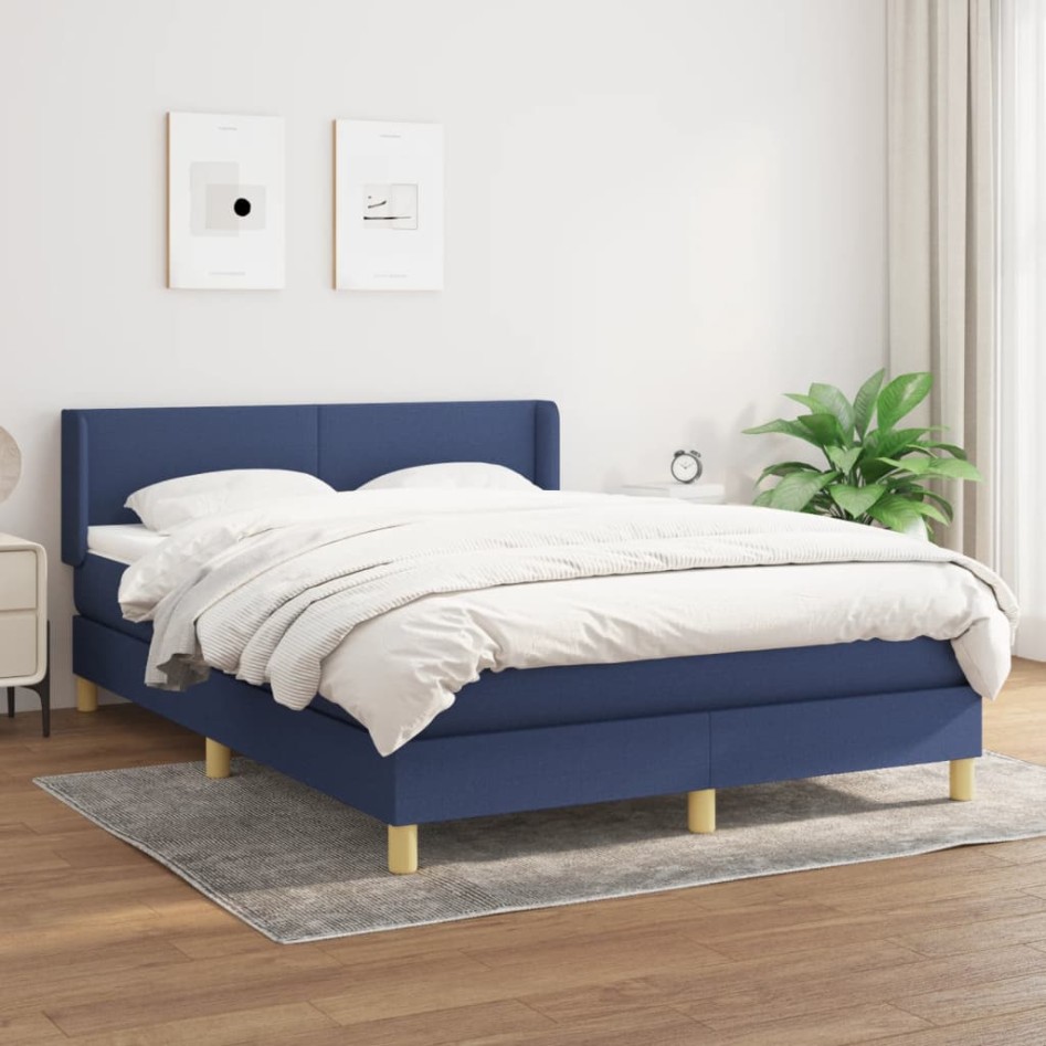Cama box spring con colchón tela azul 140x190