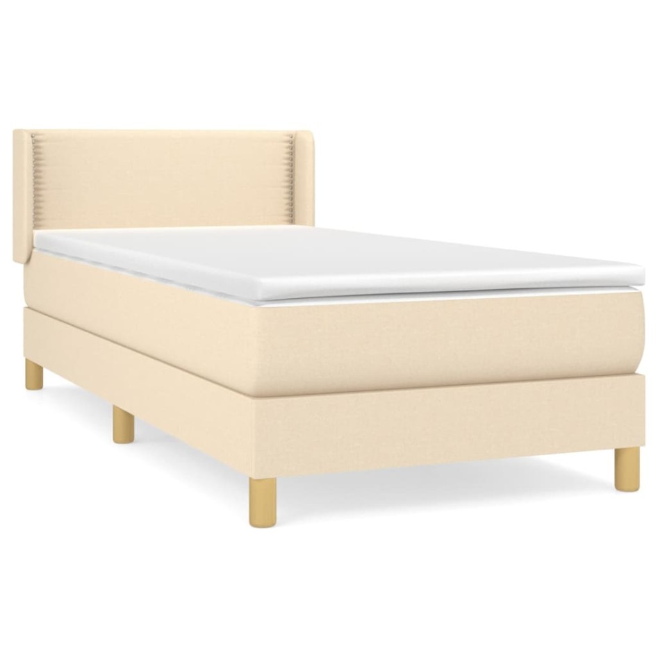 Cama box spring con colchón tela color crema 90x190