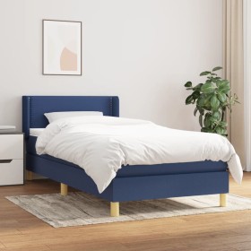Cama box spring con colchón tela azul 80x200