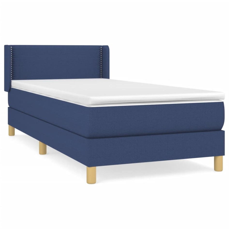 Cama box spring con colchón tela azul 80x200