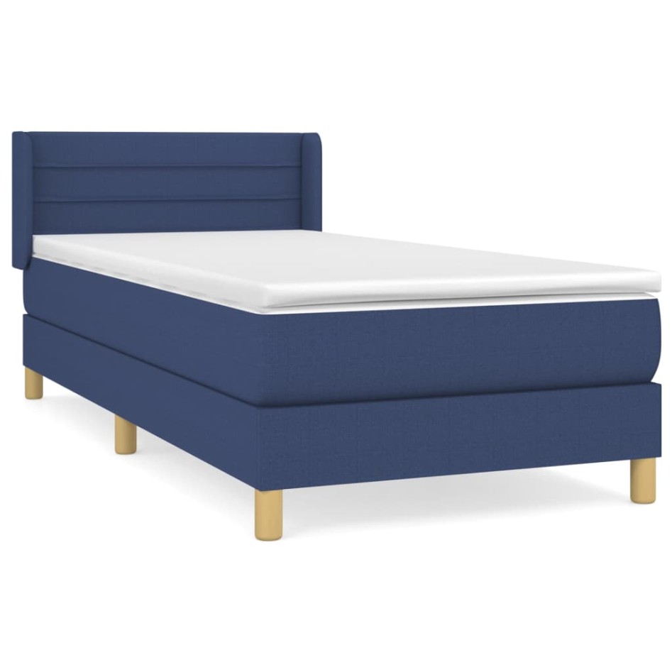 Cama box spring con colchón tela azul 90x200