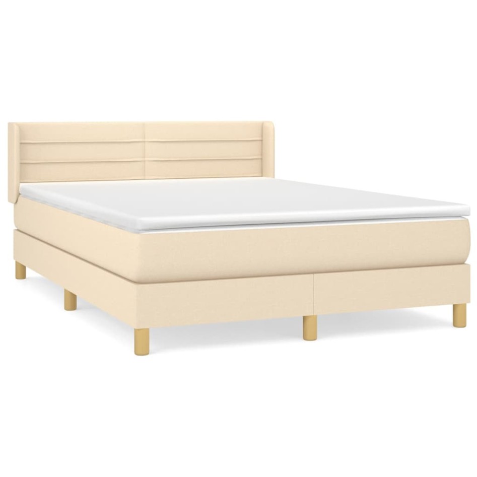 Cama box spring con colchón tela color crema 140x190