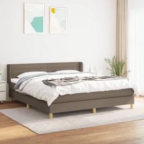 Cama box spring con colchón tela gris taupe 160x200