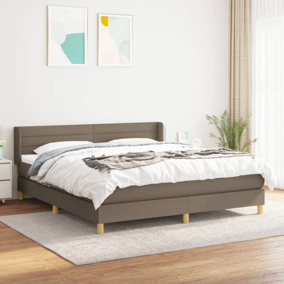 Cama box spring con colchón tela gris taupe 160x200