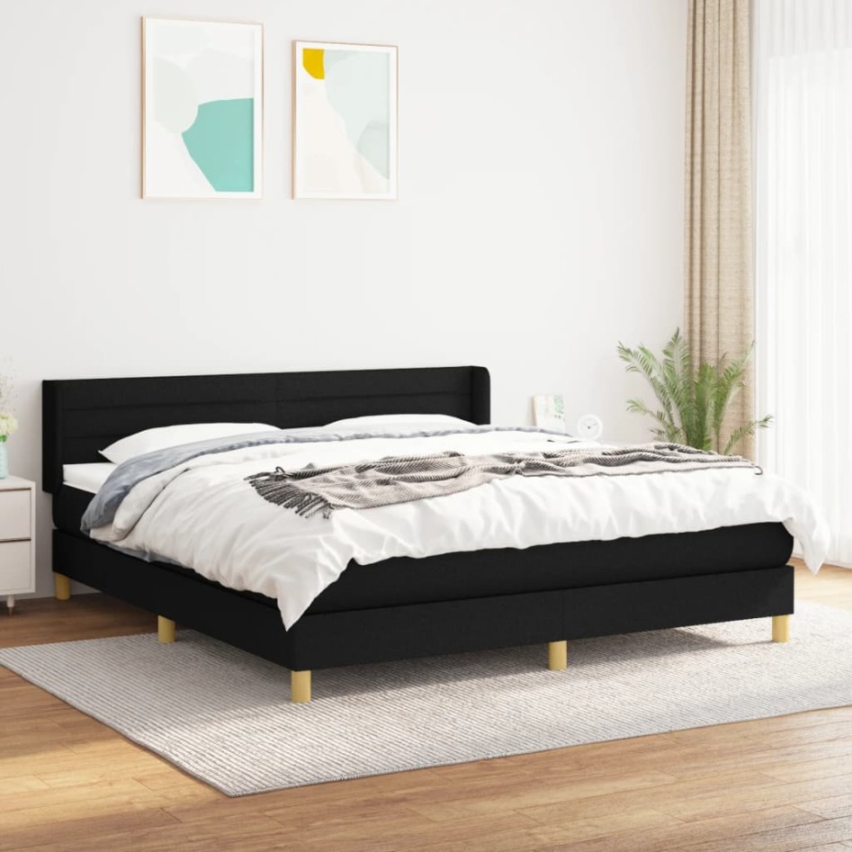 Cama box spring con colchón tela negro 180x200