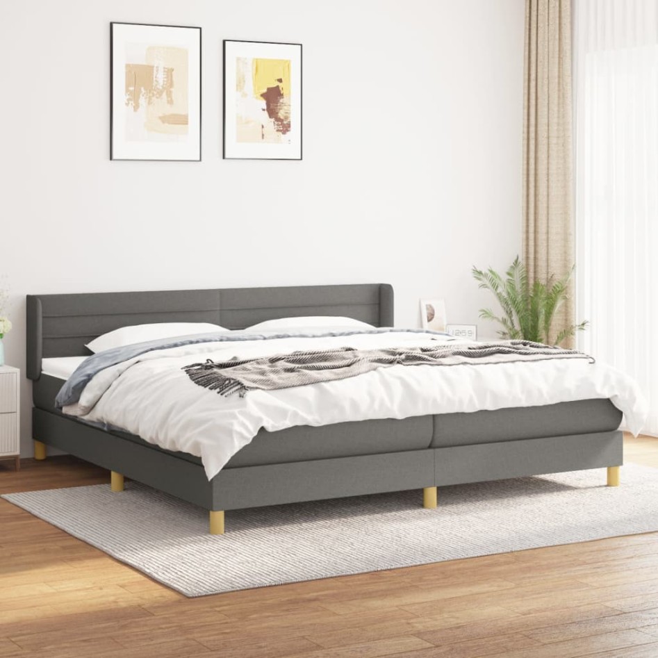 Cama box spring con colchón tela gris oscuro 200x200