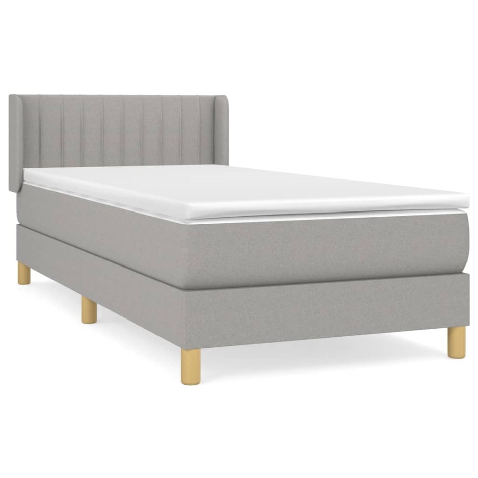 Cama box spring con colchón tela gris claro 100x200