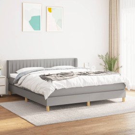 Cama box spring con colchón tela gris claro 180x200