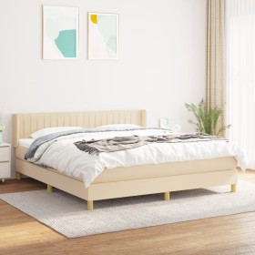 Cama box spring con colchón tela color crema 180x200