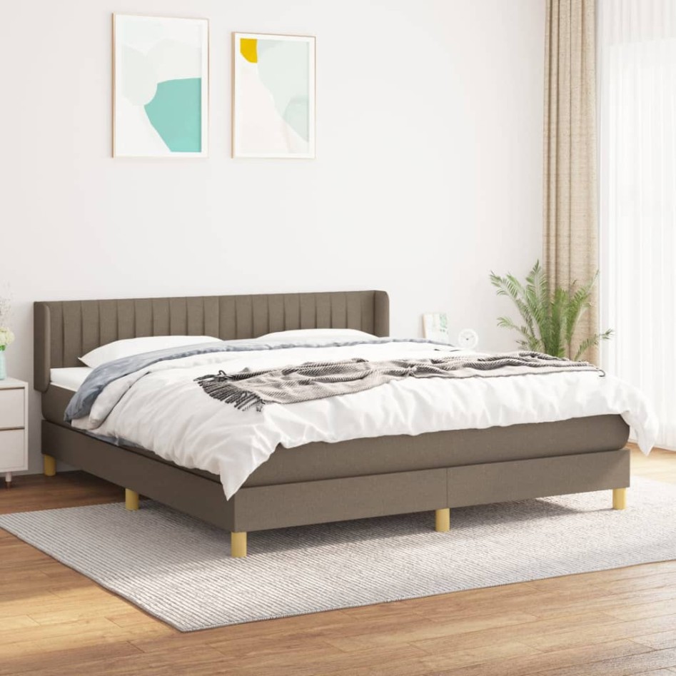 Cama box spring con colchón tela gris taupe 200x200