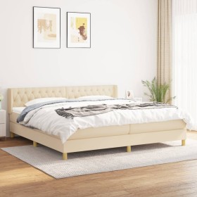 Cama box spring con colchón tela color crema 160x200
