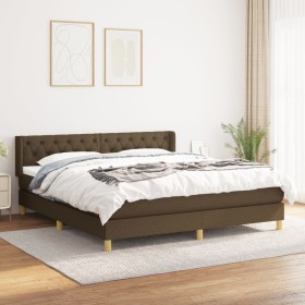 Cama box spring con colchón tela marrón oscuro 160x200