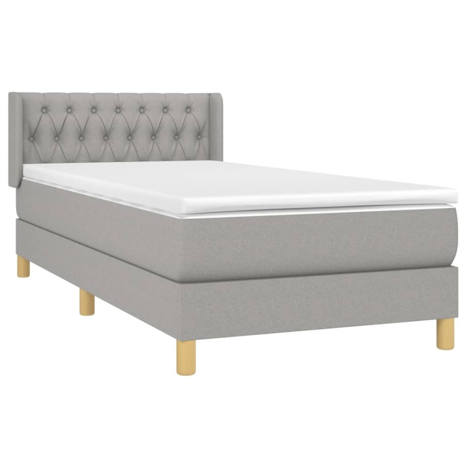 Cama box spring con colchón tela gris claro 100x200