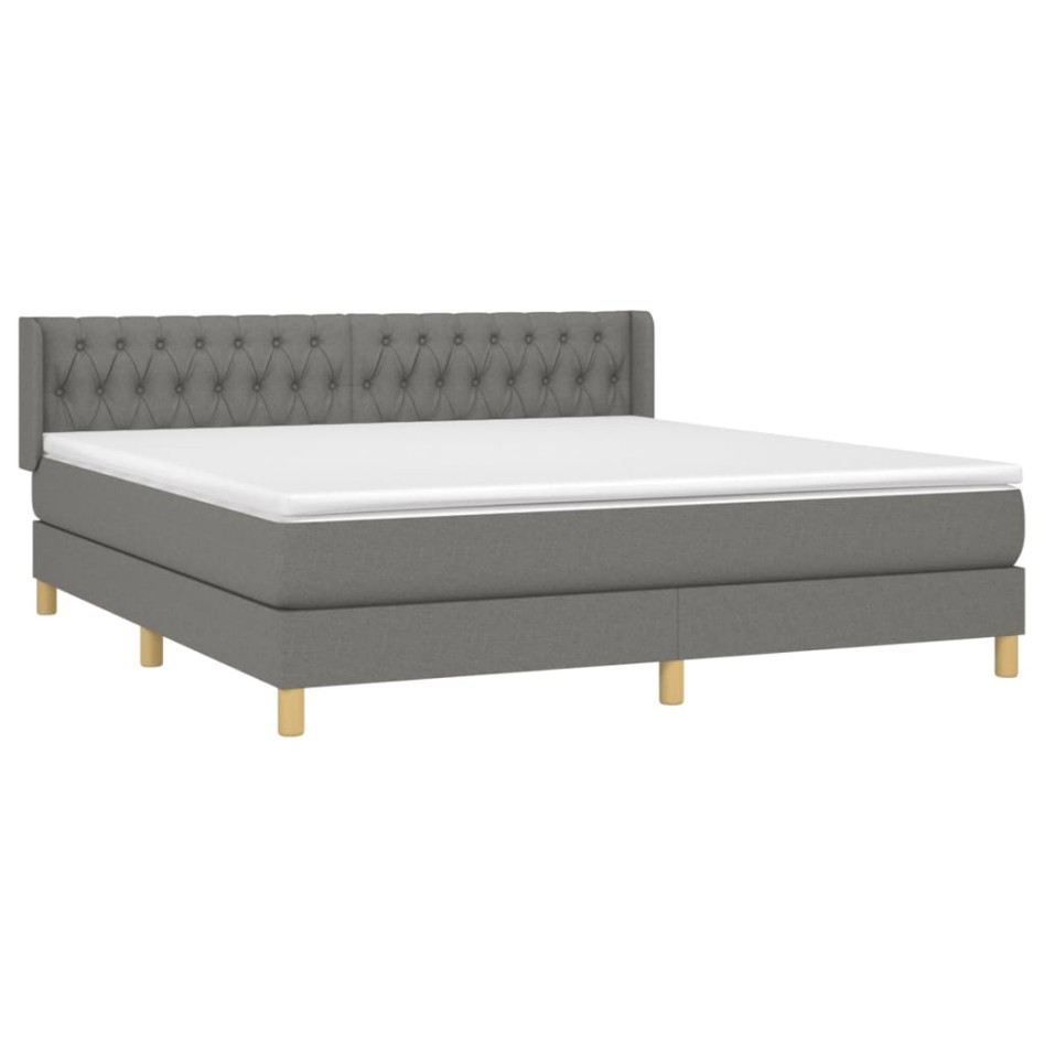 Cama box spring con colchón tela gris oscuro 180x200