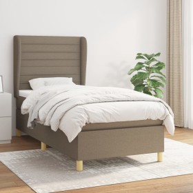 Cama box spring con colchón tela gris taupe 80x200