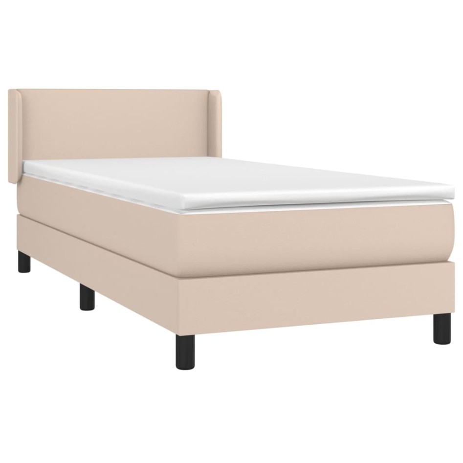 Cama box spring con colchón cuero sintético capuchino