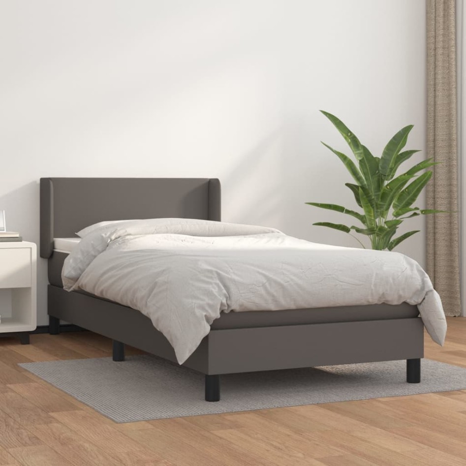Cama box spring con colchón cuero sintético gris 80x200