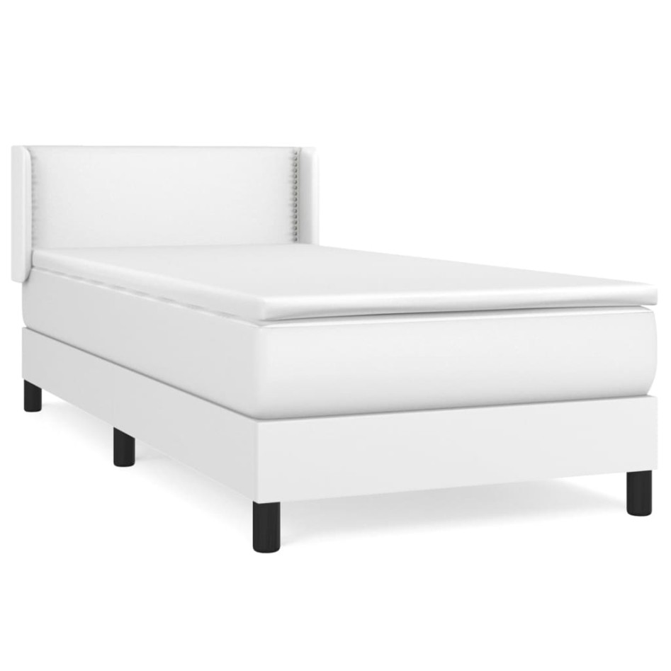 Cama box spring con colchón cuero sintético blanco 100x200