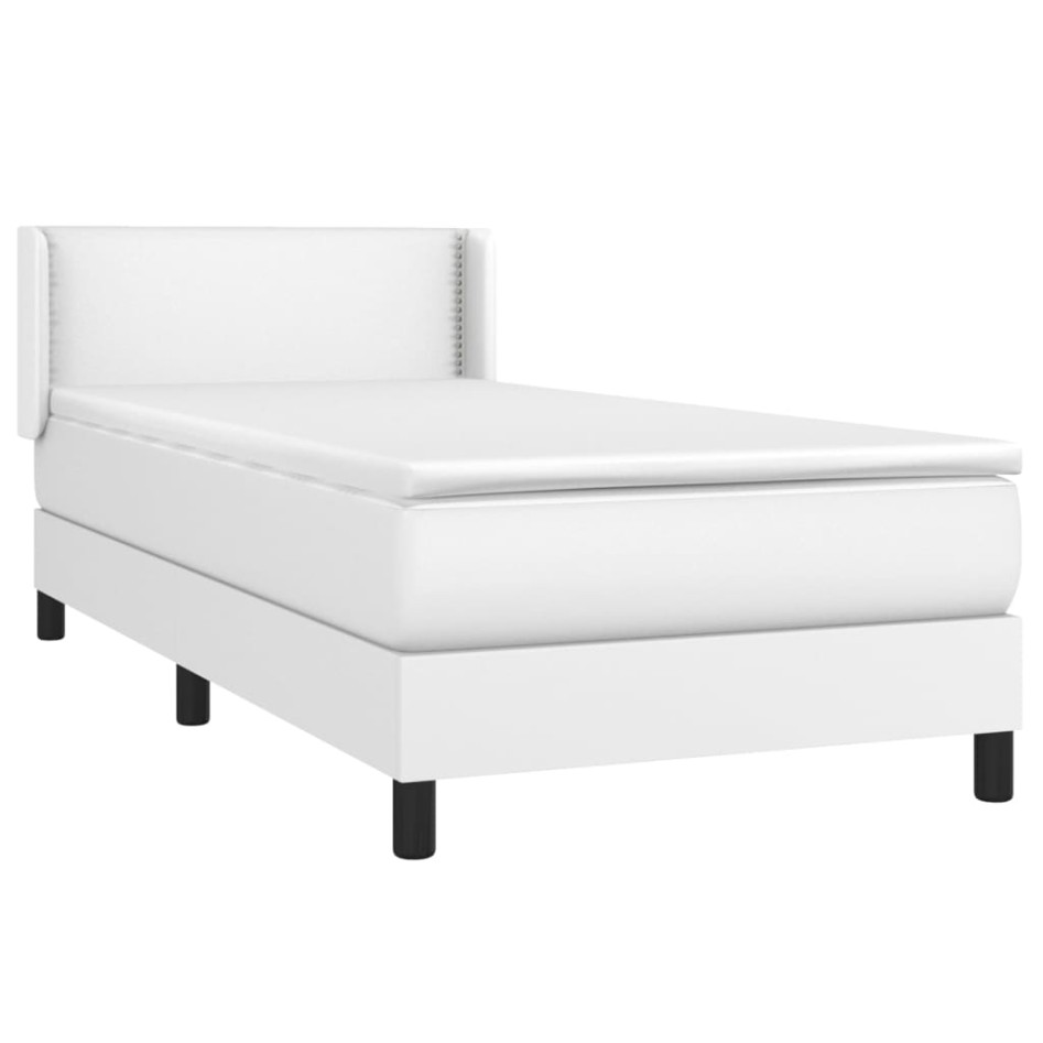 Cama box spring con colchón cuero sintético blanco 100x200