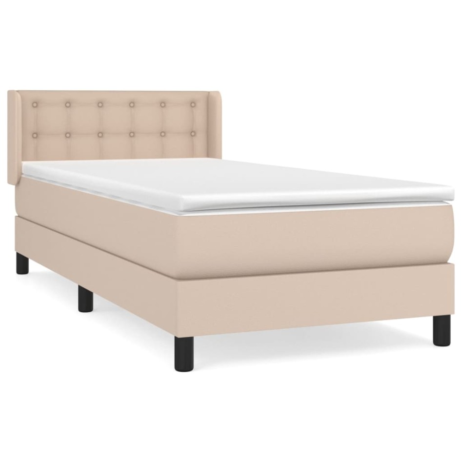 Cama box spring con colchón cuero sintético capuchino 80x200