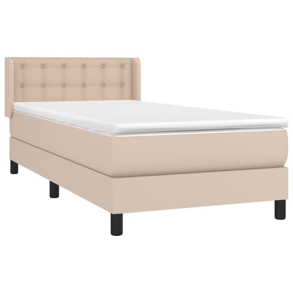Cama box spring con colchón cuero sintético capuchino 80x200
