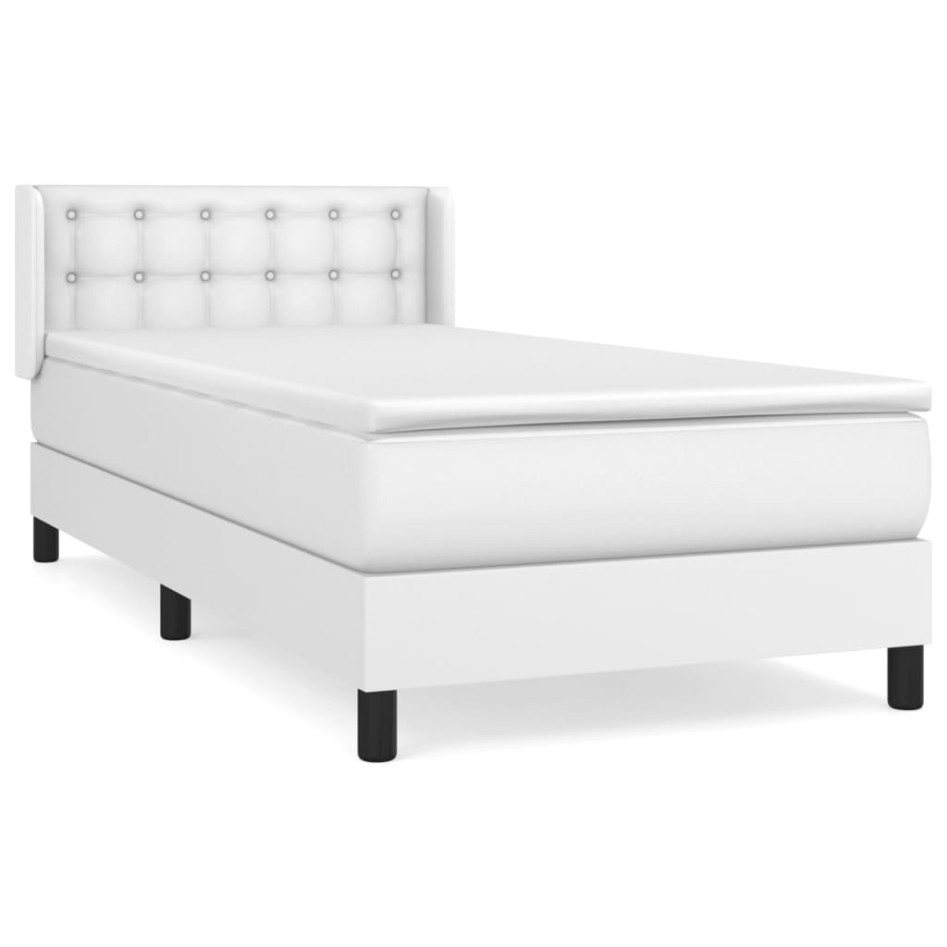 Cama box spring con colchón cuero sintético blanco 80x200