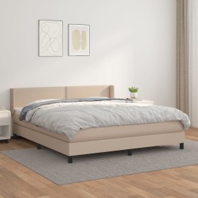 Cama box spring con colchón cuero sintético capuchino
