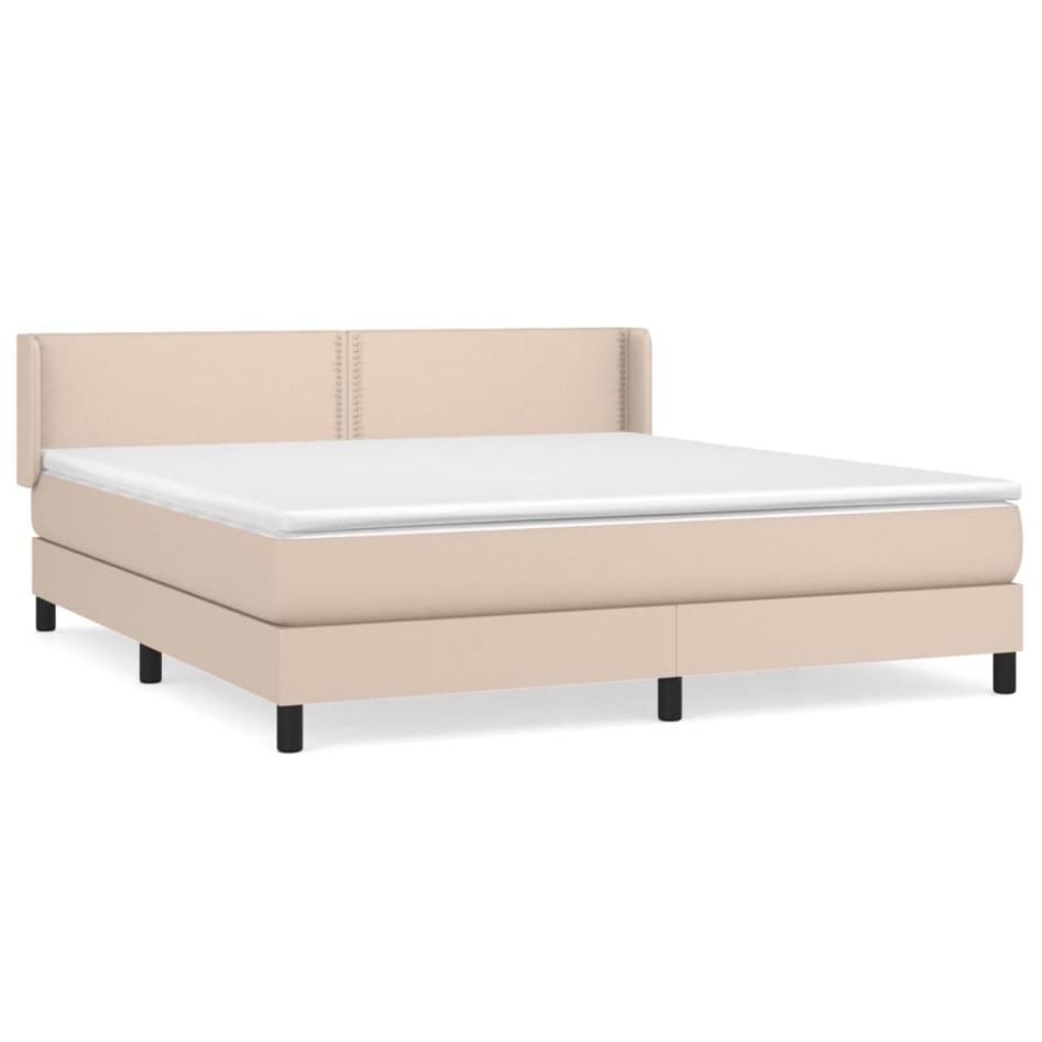 Cama box spring con colchón cuero sintético capuchino