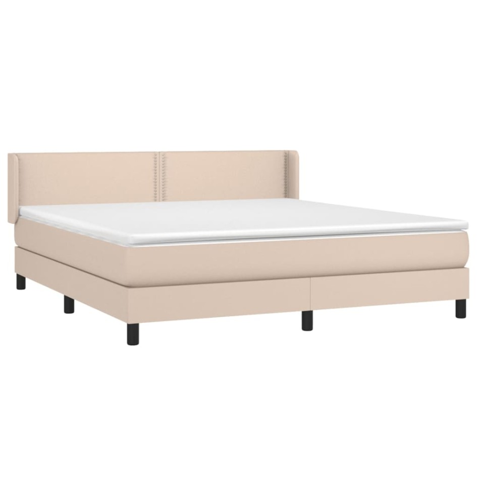 Cama box spring con colchón cuero sintético capuchino
